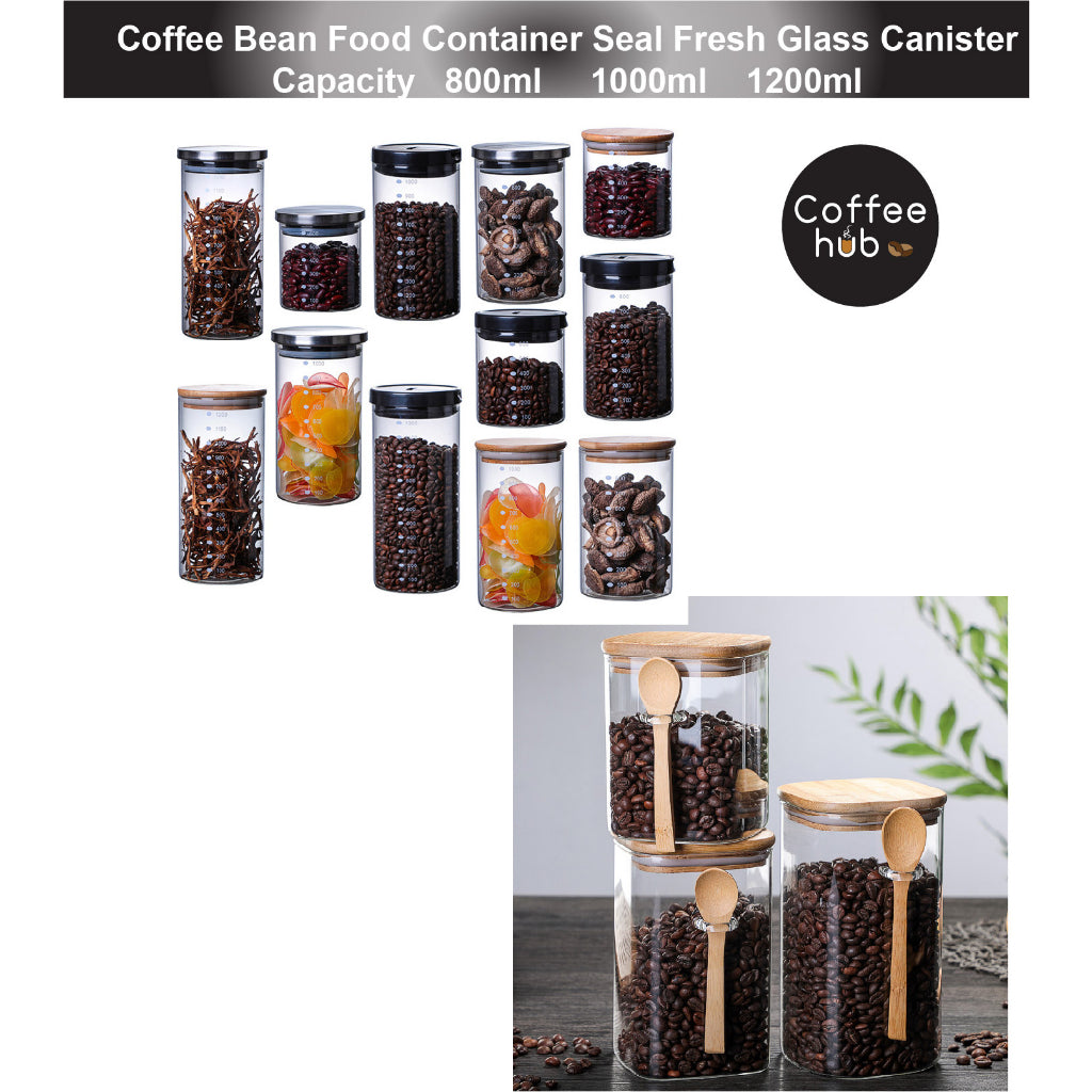 (READY STOCK)Coffee Bean Kitchen Food Seasoning Storage Tank Jar Sealed Tight Glass Canister With Bamboo and Plastic Lid