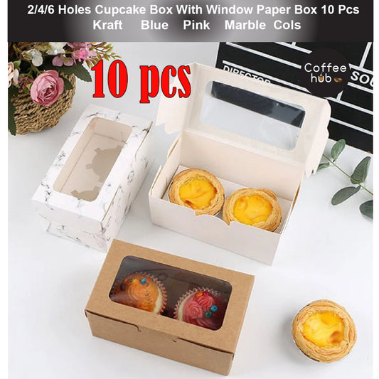 (READY STOCK)Dessert Cup Cake Muffin Pastry Swiss Roll Baking Packaging Paper Box Thick Paper 2/4/6 Holes 10pcs