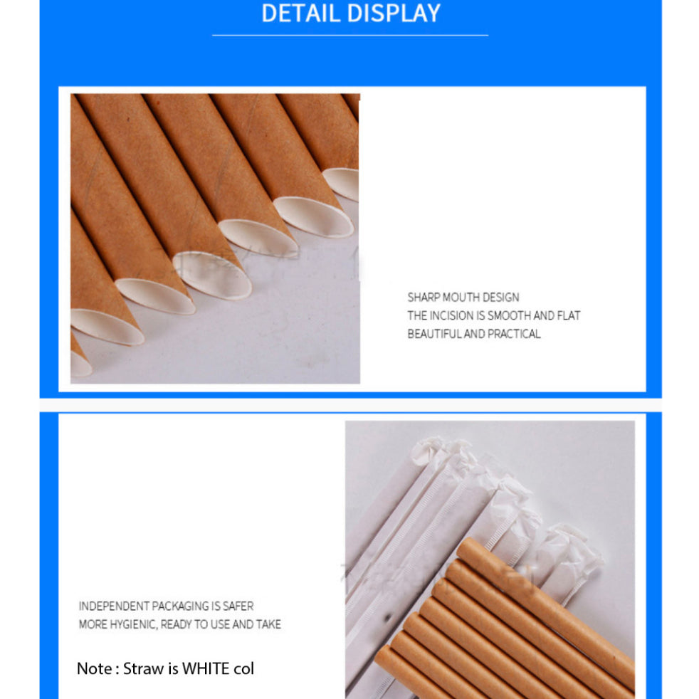 (READY STOCK)Coffee Boba Milk Tea Paper /PLA  Straw Café Supplies 19 23cm Length ±100pcs/bag 0.6cm 1.2cm(Paper Wrapped)