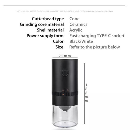 (Ready Stock)Coffee Portable Electric Coffee Grinder Automatic Type C USB Rechargeable Ceramic Burr Grind