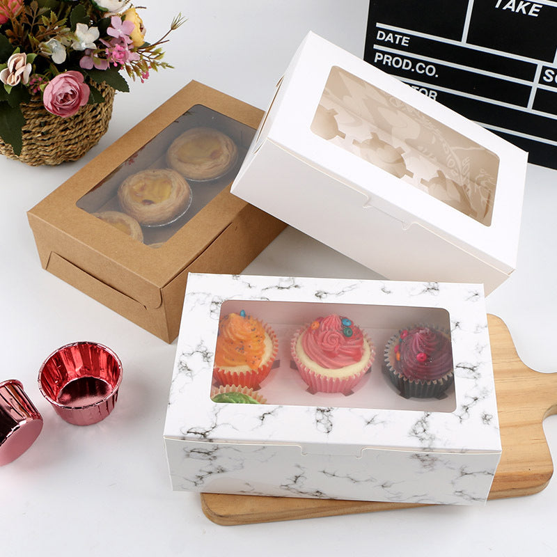 (READY STOCK)Dessert Cup Cake Muffin Pastry Swiss Roll Baking Packaging Paper Box Thick Paper 2/4/6 Holes 10pcs