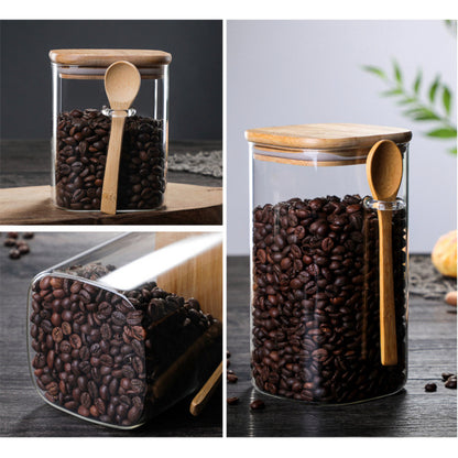 (READY STOCK)Coffee Bean Kitchen Food Seasoning Storage Tank Jar Sealed Tight Glass Canister With Bamboo and Plastic Lid