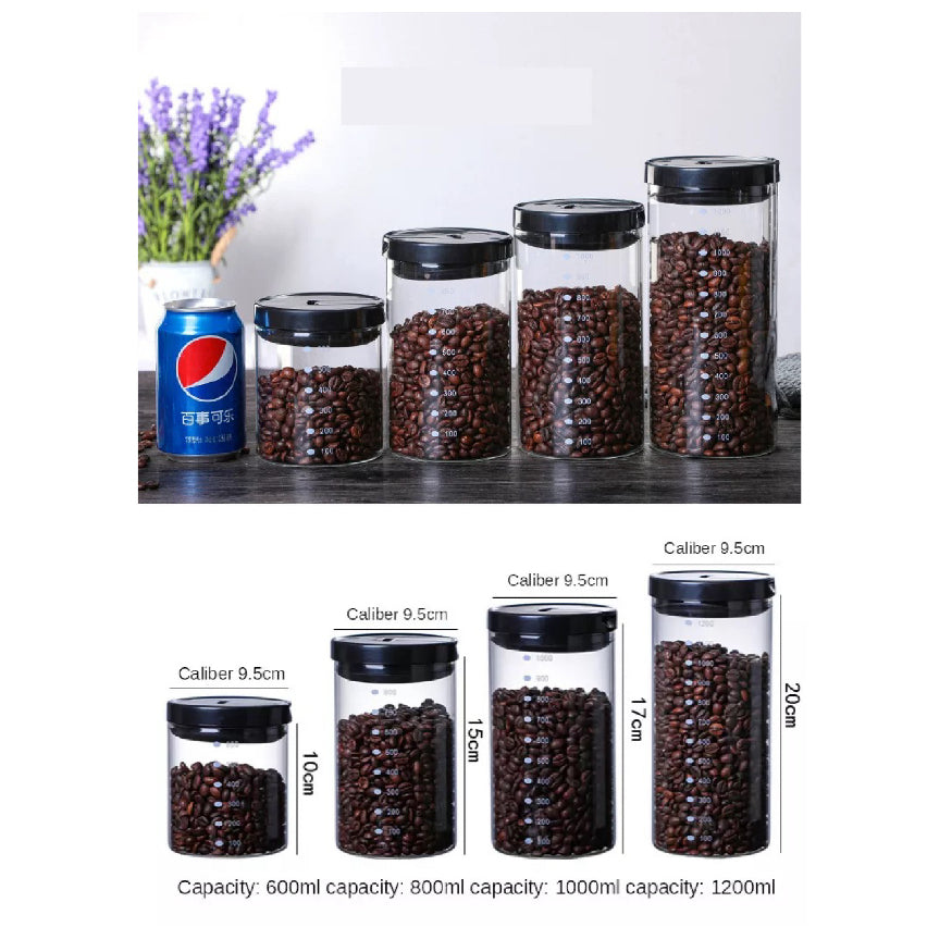 (READY STOCK)Coffee Bean Kitchen Food Seasoning Storage Tank Jar Sealed Tight Glass Canister With Bamboo and Plastic Lid