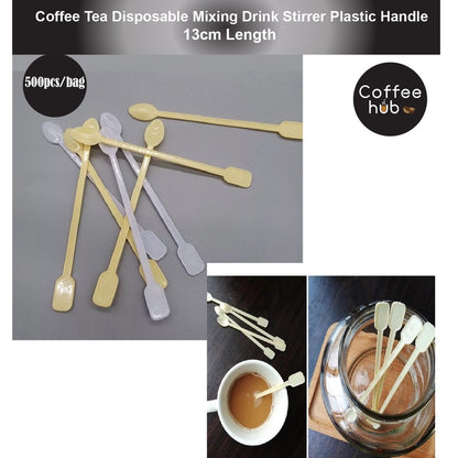 Ready Stock)Coffee Mixing Plastic Stirrer With Handle Tea Milk Café Supplies 13cm Length ±500pcs/bag