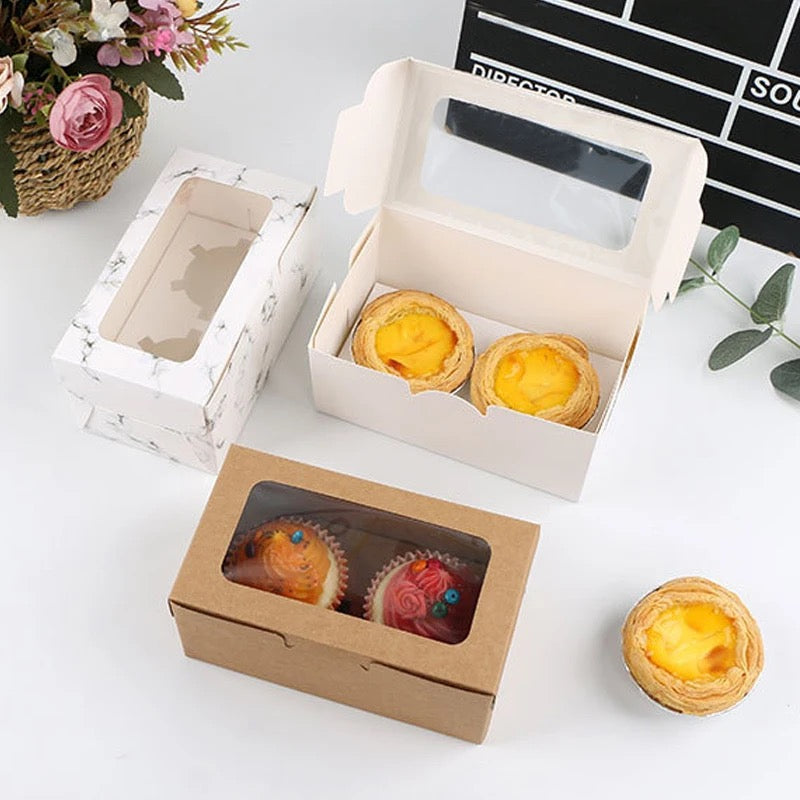 (READY STOCK)Dessert Cup Cake Muffin Pastry Swiss Roll Baking Packaging Paper Box Thick Paper 2/4/6 Holes 10pcs