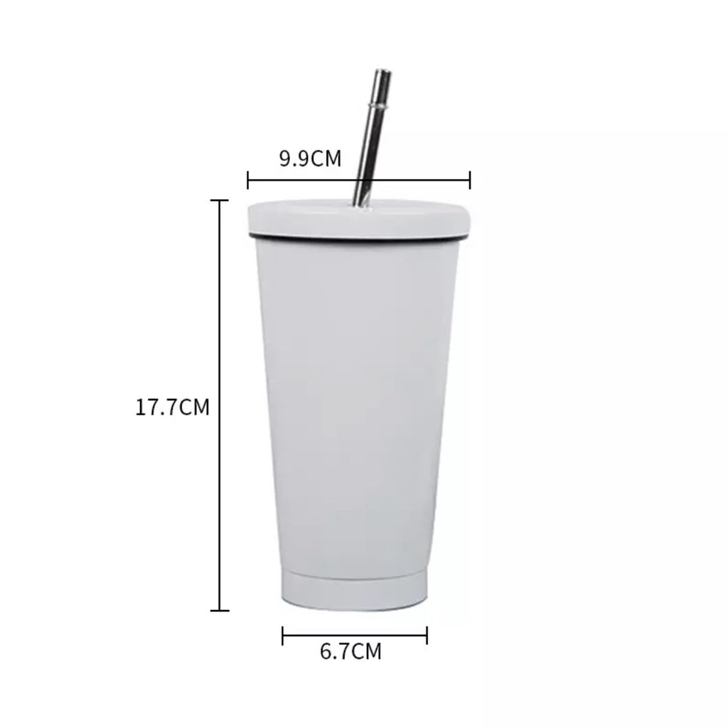 (Ready Stock)Coffee Mug Drink Travel Portable Flask Insulated Stainless Steel 500ml Tumbler With Straw