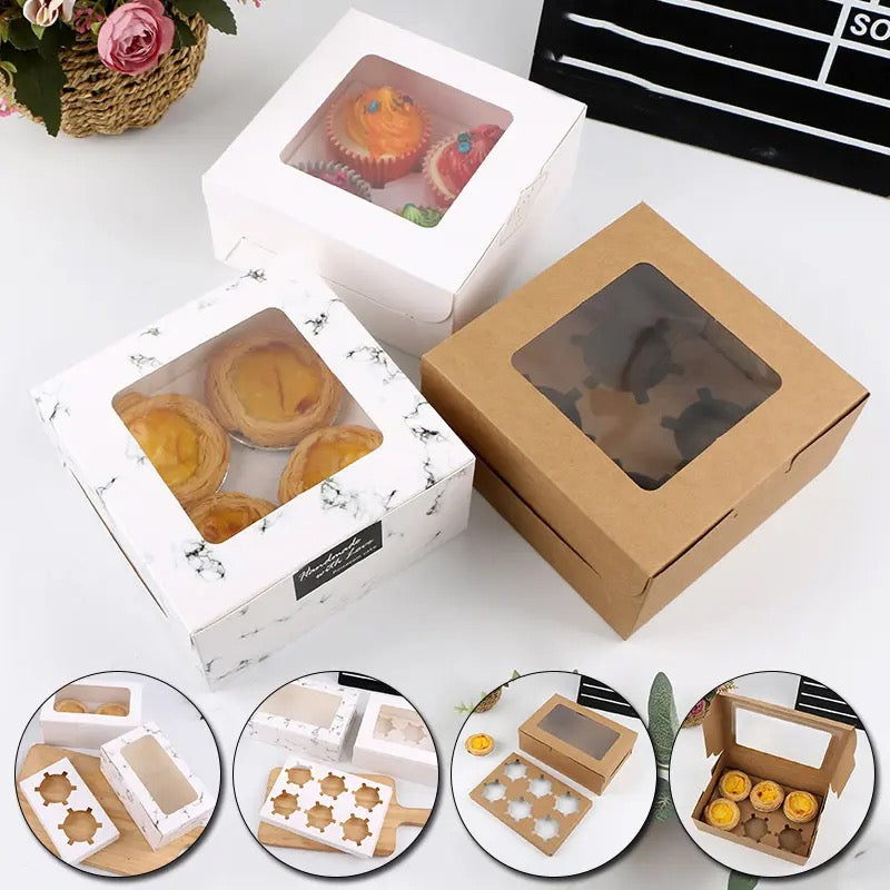 (READY STOCK)Dessert Cup Cake Muffin Pastry Swiss Roll Baking Packaging Paper Box Thick Paper 2/4/6 Holes 10pcs