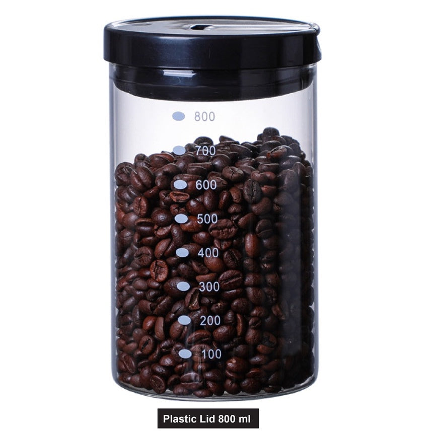 (READY STOCK)Coffee Bean Kitchen Food Seasoning Storage Tank Jar Sealed Tight Glass Canister With Bamboo and Plastic Lid