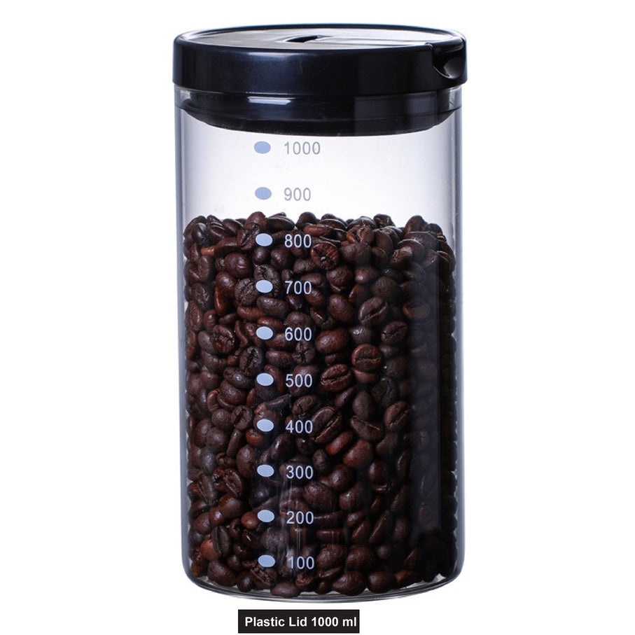 (READY STOCK)Coffee Bean Kitchen Food Seasoning Storage Tank Jar Sealed Tight Glass Canister With Bamboo and Plastic Lid