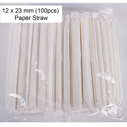 (READY STOCK)Coffee Boba Milk Tea Paper /PLA  Straw Café Supplies 19 23cm Length ±100pcs/bag 0.6cm 1.2cm(Paper Wrapped)