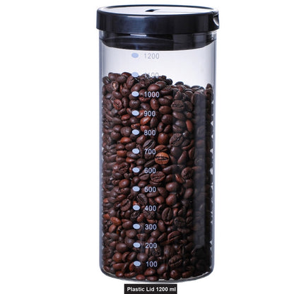 (READY STOCK)Coffee Bean Kitchen Food Seasoning Storage Tank Jar Sealed Tight Glass Canister With Bamboo and Plastic Lid