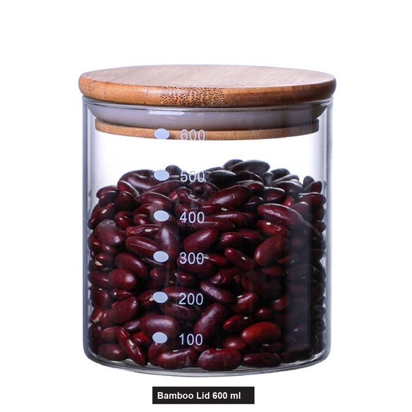 (READY STOCK)Coffee Bean Kitchen Food Seasoning Storage Tank Jar Sealed Tight Glass Canister With Bamboo and Plastic Lid