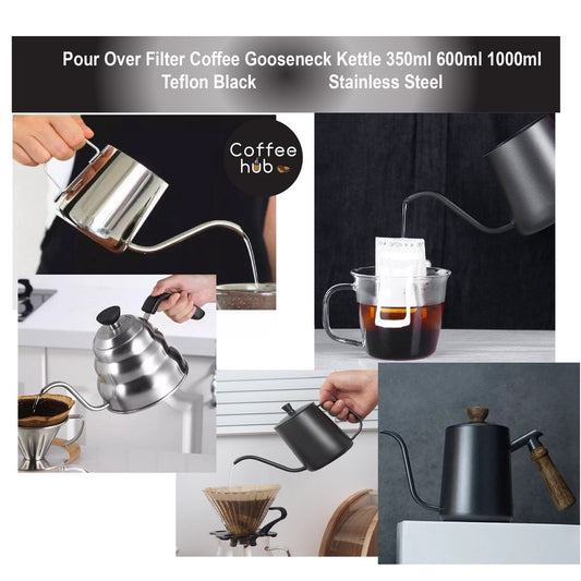 (Ready Stock)Coffee Hand Drip Gooseneck Narrow Spout Kettle Teflon Black Stainless Steel Capacity 350ml 600ml 1000ml