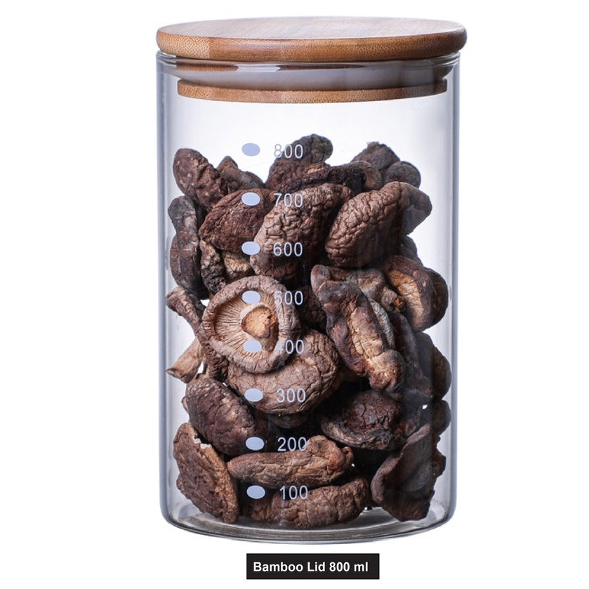 (READY STOCK)Coffee Bean Kitchen Food Seasoning Storage Tank Jar Sealed Tight Glass Canister With Bamboo and Plastic Lid