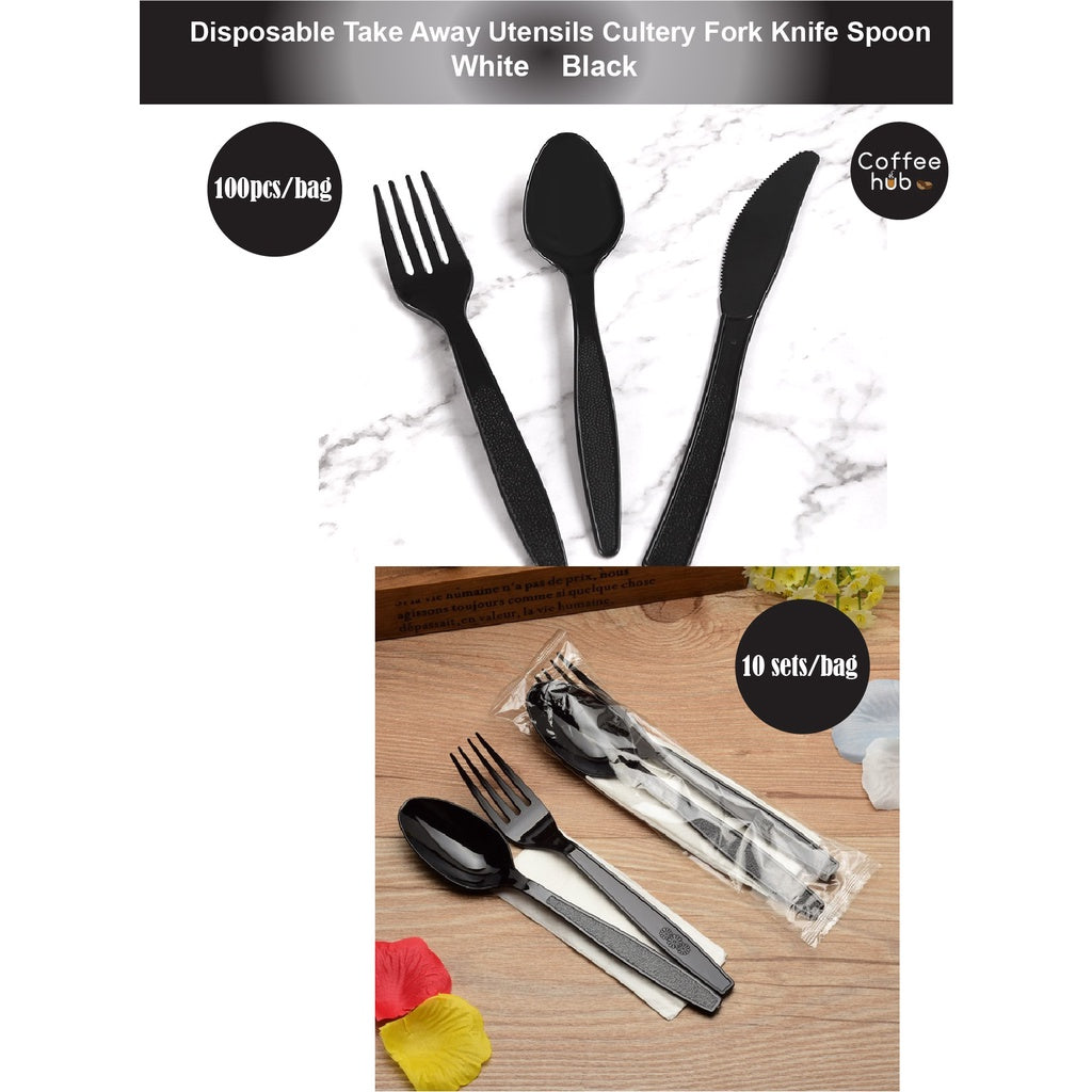 (READY STOCK)Disposable Take Away Bungkus Rice Food Plastic Spoon Fork Knife