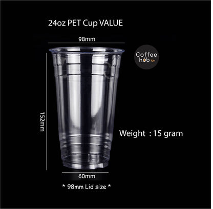 (Ready Stock)Coffee Latte Tea PET Cup Boba Bubble Milk Cup Disposable Take Away With Flat Dome Lid 12oz 16oz 20oz 24oz