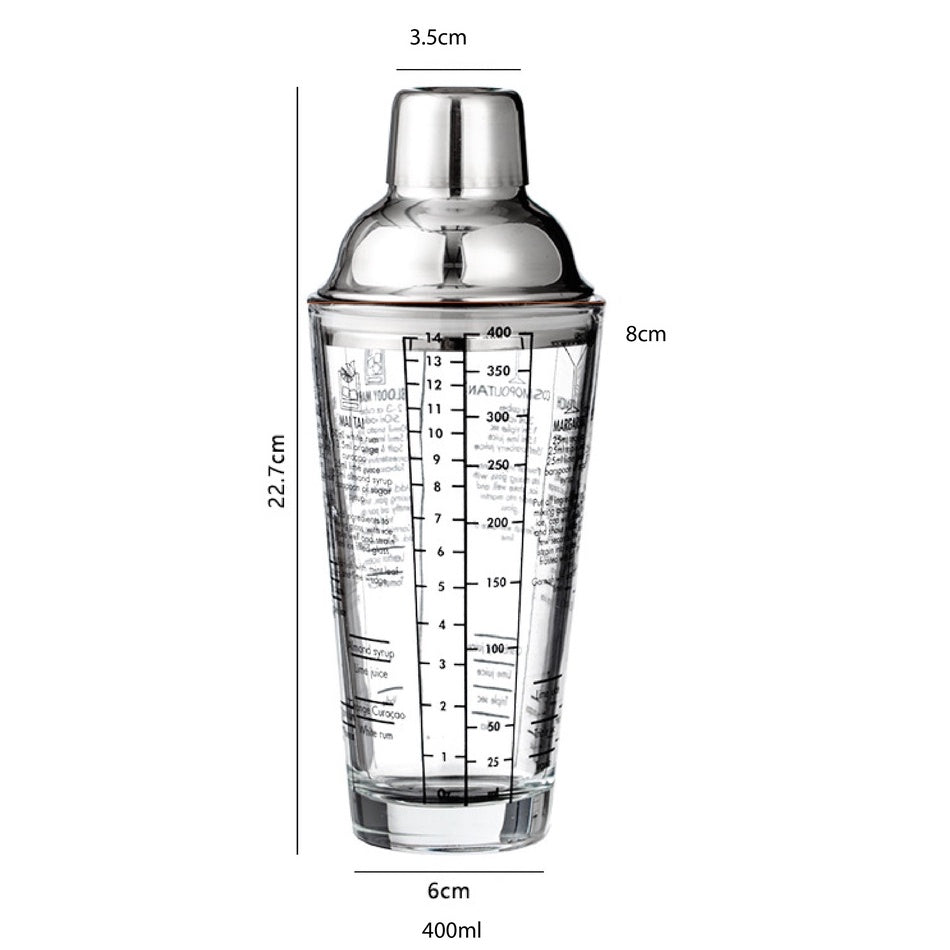 (Ready Stock)Cocktail Shaker Mixer Pourer Bar Tools Stainless Steel Glass With Scale 400ml 550ml 750ml