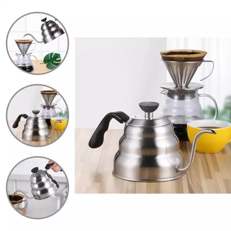 (Ready Stock)Coffee Hand Drip Gooseneck Narrow Spout Kettle Teflon Black Stainless Steel Capacity 350ml 600ml 1000ml