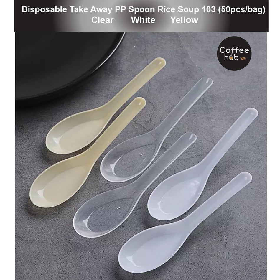 (READY STOCK)Disposable Take Away Bungkus Rice Food Spoon Jelly Ice Cream Clear Plastic Spoon 100pcs/bag