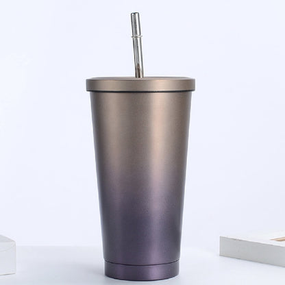 (Ready Stock)Coffee Mug Drink Travel Portable Flask Insulated Stainless Steel 500ml Tumbler With Straw