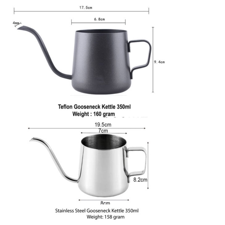 (Ready Stock)Coffee Hand Drip Gooseneck Narrow Spout Kettle Teflon Black Stainless Steel Capacity 350ml 600ml 1000ml