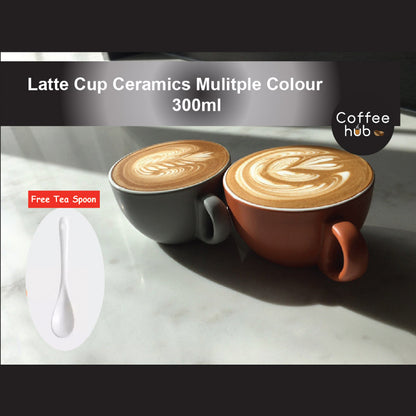 (Ready Stock)Coffee Espresso Latte Cup Ceramic Thick 300ml with Saucer Multi Glossy Color Matt Colour