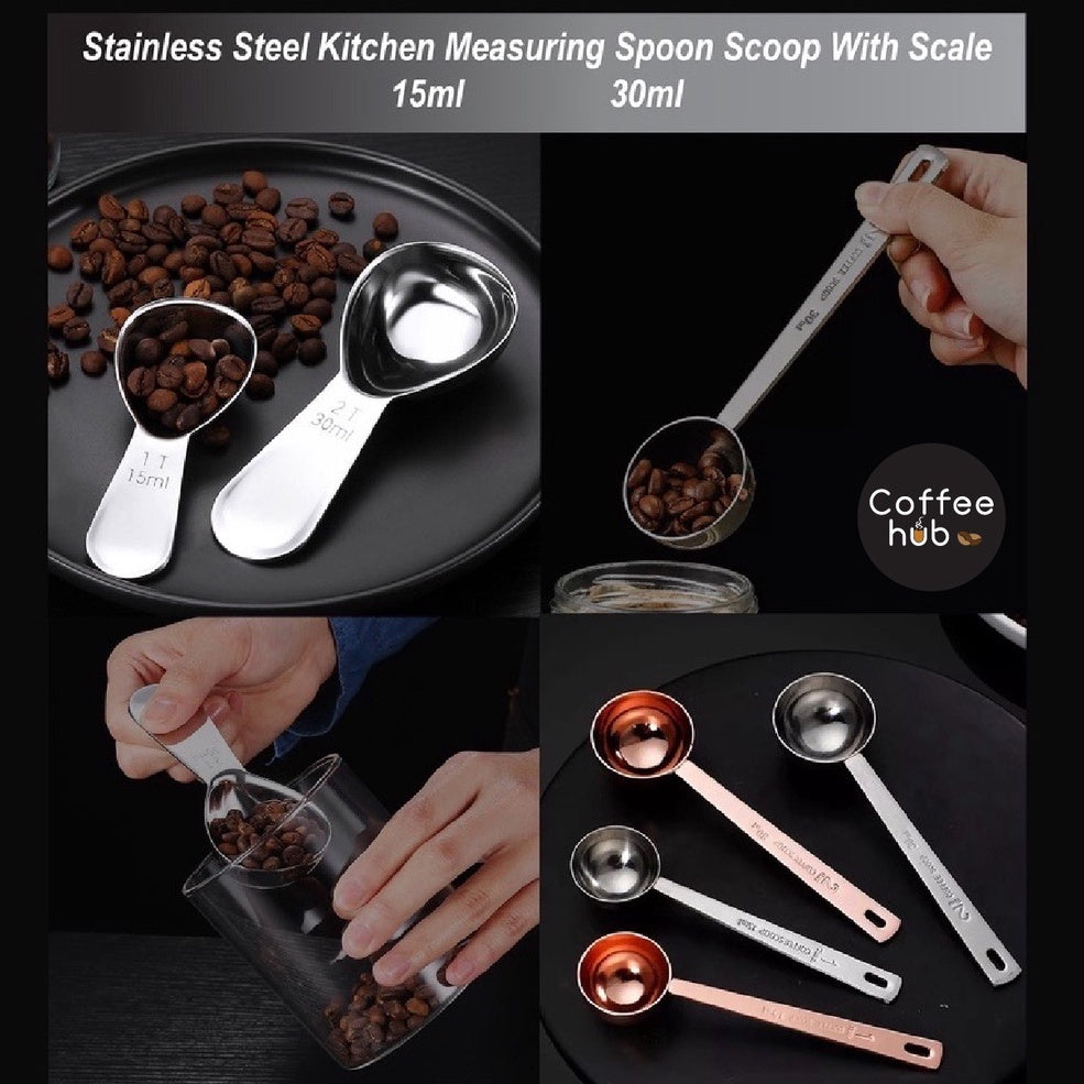 (Ready Stock)Espresso Coffee Sugar Powder Stainless Steel Kitchen Measuring Spoon Scoop With Scale 15ml 30ml