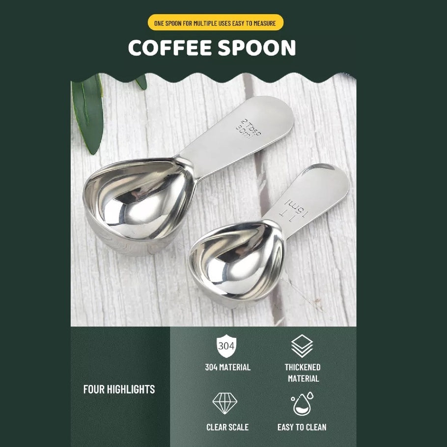 (Ready Stock)Espresso Coffee Sugar Powder Stainless Steel Kitchen Measuring Spoon Scoop With Scale 15ml 30ml