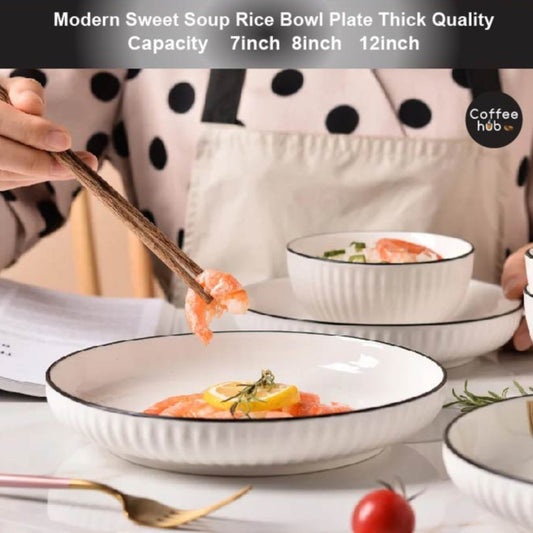 (READY STOCK)Nordic Ceramic Dish Set Household Bowl / Plate Vertical Stripe Tableware 7inch 8inch