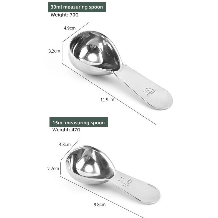 (Ready Stock)Espresso Coffee Sugar Powder Stainless Steel Kitchen Measuring Spoon Scoop With Scale 15ml 30ml