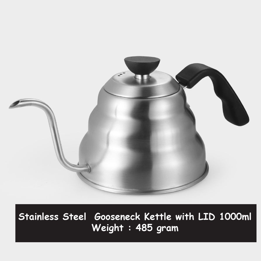 (Ready Stock)Coffee Hand Drip Gooseneck Narrow Spout Kettle Teflon Black Stainless Steel Capacity 350ml 600ml 1000ml