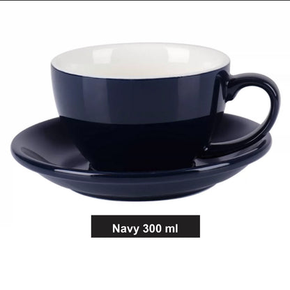 (Ready Stock)Coffee Espresso Latte Cup Ceramic Thick 300ml with Saucer Multi Glossy Color Matt Colour