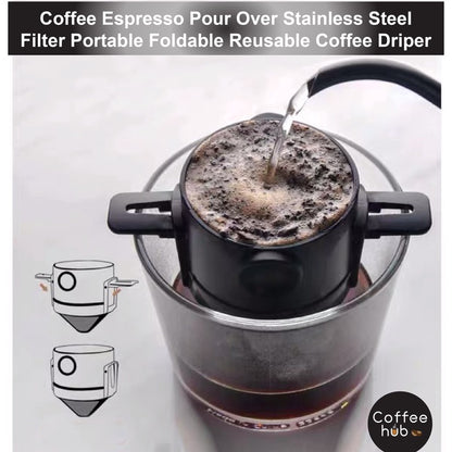 (Ready Stock)Coffee Espresso Pour Over Stainless Steel Filter Portable Foldable Reusable Coffee Dripper