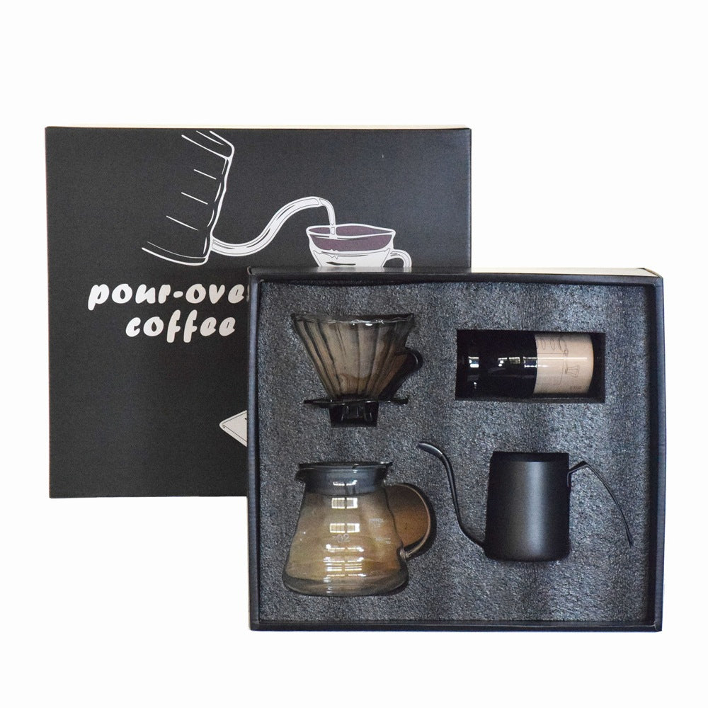 (READY STOCK)Filter Coffee Pour Over Starter Kit Gift Set Box Dripper Server Hand Grinder Gooseneck Set 4pcs