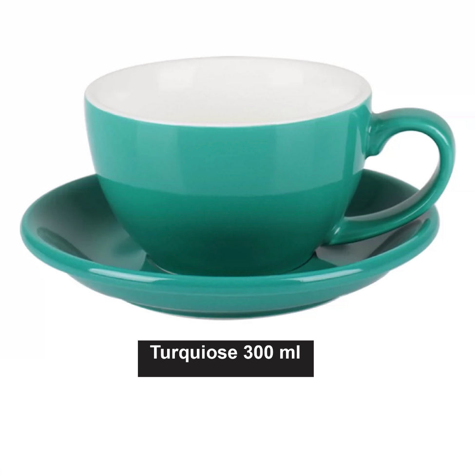 (Ready Stock)Coffee Espresso Latte Cup Ceramic Thick 300ml with Saucer Multi Glossy Color Matt Colour