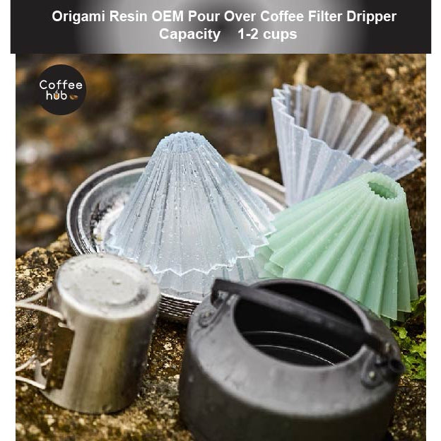 (Ready Stock)Coffee Filter Dripper Origami Japan Inspired Resin with PP Holder Tray 1-2 Cups Pour Over V60