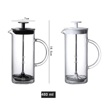 (Ready Stock)Coffee French Press Maker 480ml cum Milk Frother Thick Glass