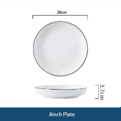 (READY STOCK)Nordic Ceramic Dish Set Household Bowl / Plate Vertical Stripe Tableware 7inch 8inch