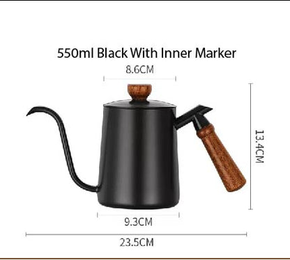 (Ready Stock)Coffee Hand Drip Gooseneck Narrow Spout Kettle Teflon Black Stainless Steel Capacity 350ml 600ml 1000ml