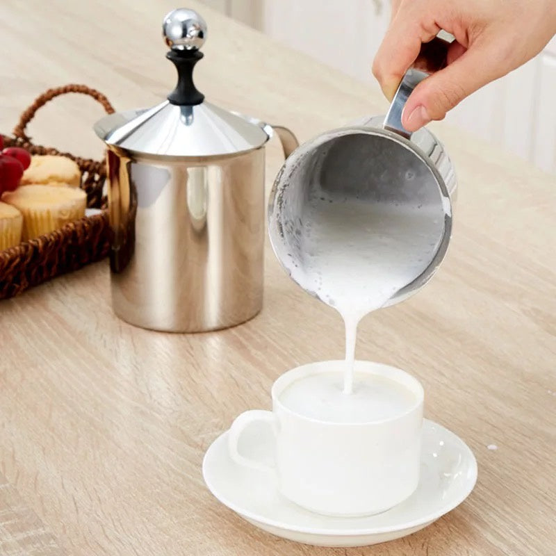 (Ready Stock)Coffee Hand Pump Manual Milk Foam Frother Stainless Steel Double Mesh Jug 800ml