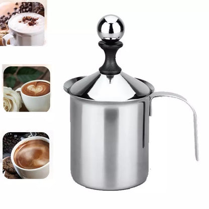 (Ready Stock)Coffee Hand Pump Manual Milk Foam Frother Stainless Steel Double Mesh Jug 800ml