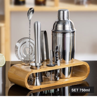 (Ready Stock)Cocktail Set Stainless Steel Shaker Mixer Jigger Ice Tong Pourer Bar Set 550ml/750ml 9 Pieces