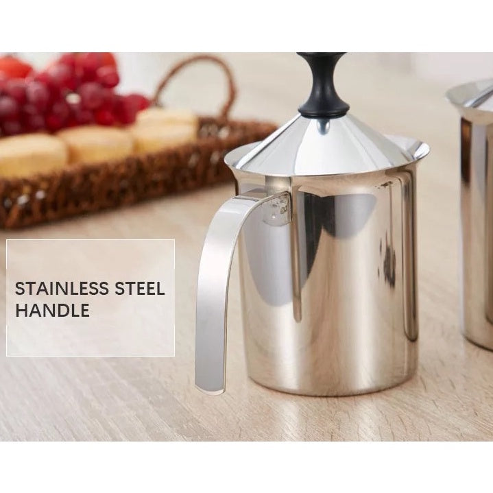 (Ready Stock)Coffee Hand Pump Manual Milk Foam Frother Stainless Steel Double Mesh Jug 800ml