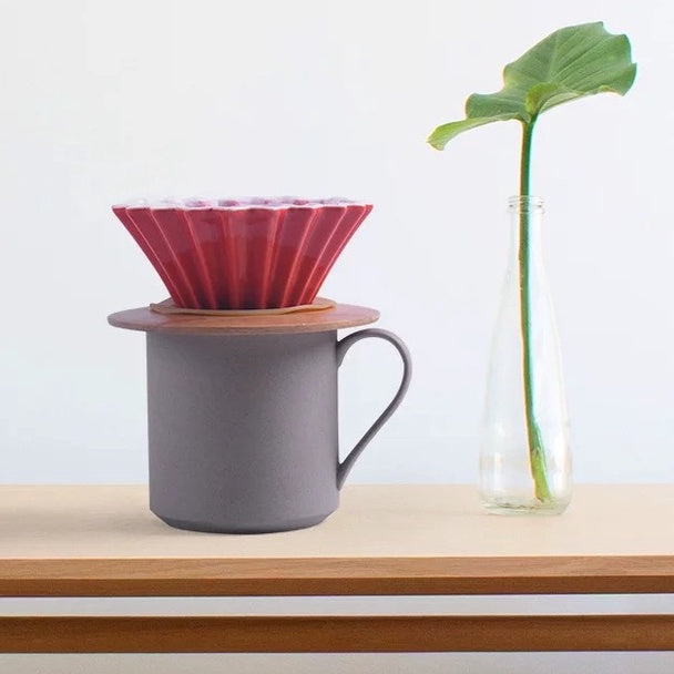 (READY STOCK)Coffee Filter Dripper Origami Japan Inspired Ceramic with Wood Holder Tray 1-2 Cups Pour Over V60