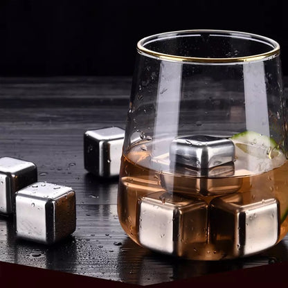 (Ready Stock)Ice Cubes Reusable Metal Chilling Stones Stainless Steel Food Grade Beer Whisky Wine Quick Frozen With Tong