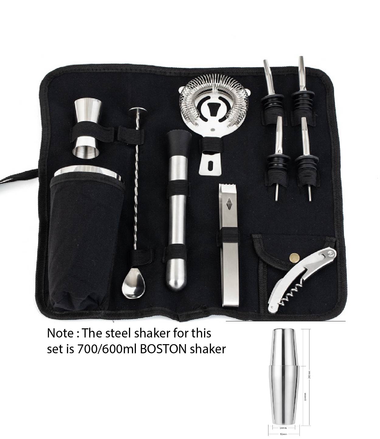 (Ready Stock)Cocktail Set Stainless Steel Shaker Mixer Jigger Ice Tong Pourer Bar Set 550ml/750ml 9 Pieces