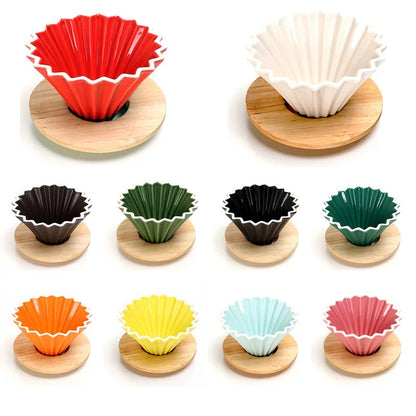 (READY STOCK)Coffee Filter Dripper Origami Japan Inspired Ceramic with Wood Holder Tray 1-2 Cups Pour Over V60