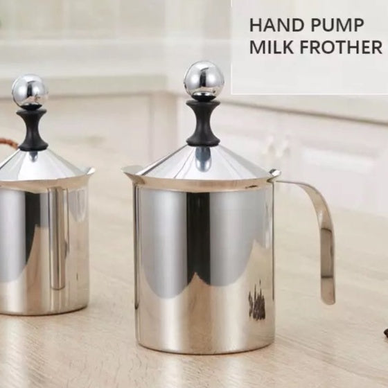 (Ready Stock)Coffee Hand Pump Manual Milk Foam Frother Stainless Steel Double Mesh Jug 400ml