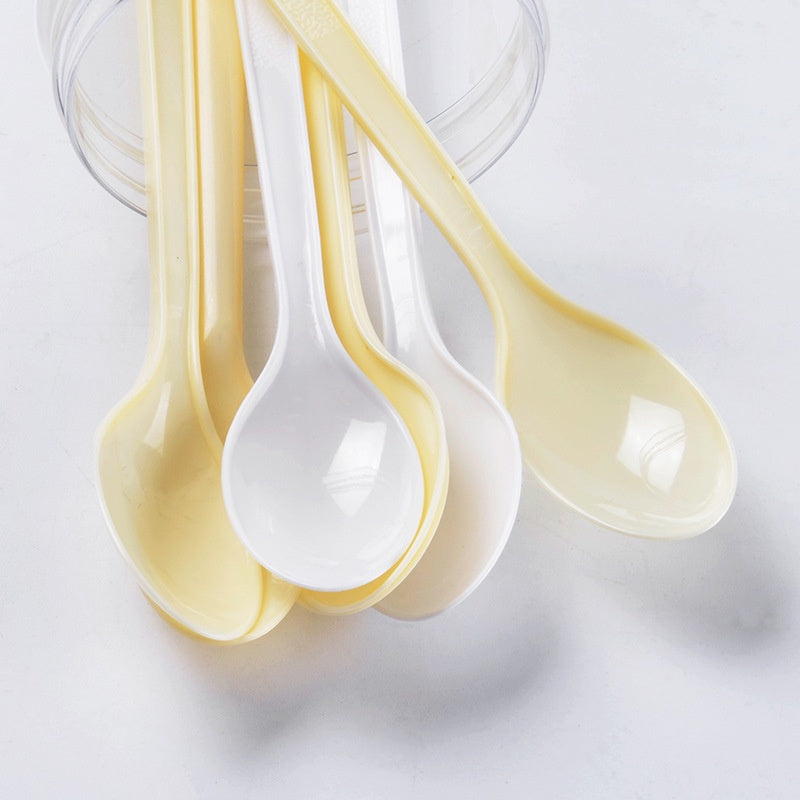 (READY STOCK)Disposable Thick Long Plastic Spoon Dessert Milk Tea Boba Smoothie Spoon Length 18cm 21cm 100pcs