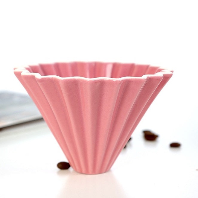 (READY STOCK)Coffee Filter Dripper Origami Japan Inspired Ceramic with Wood Holder Tray 1-2 Cups Pour Over V60